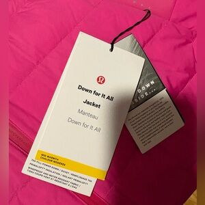 BNWT Lululemon Down for It All Jacket - Sonic Pink